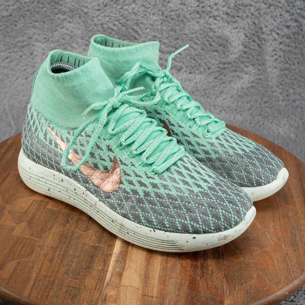 Nike LunarEpic Flyknit H2O Repel Shield Green Running Shoes 849665-300 Women 7.5